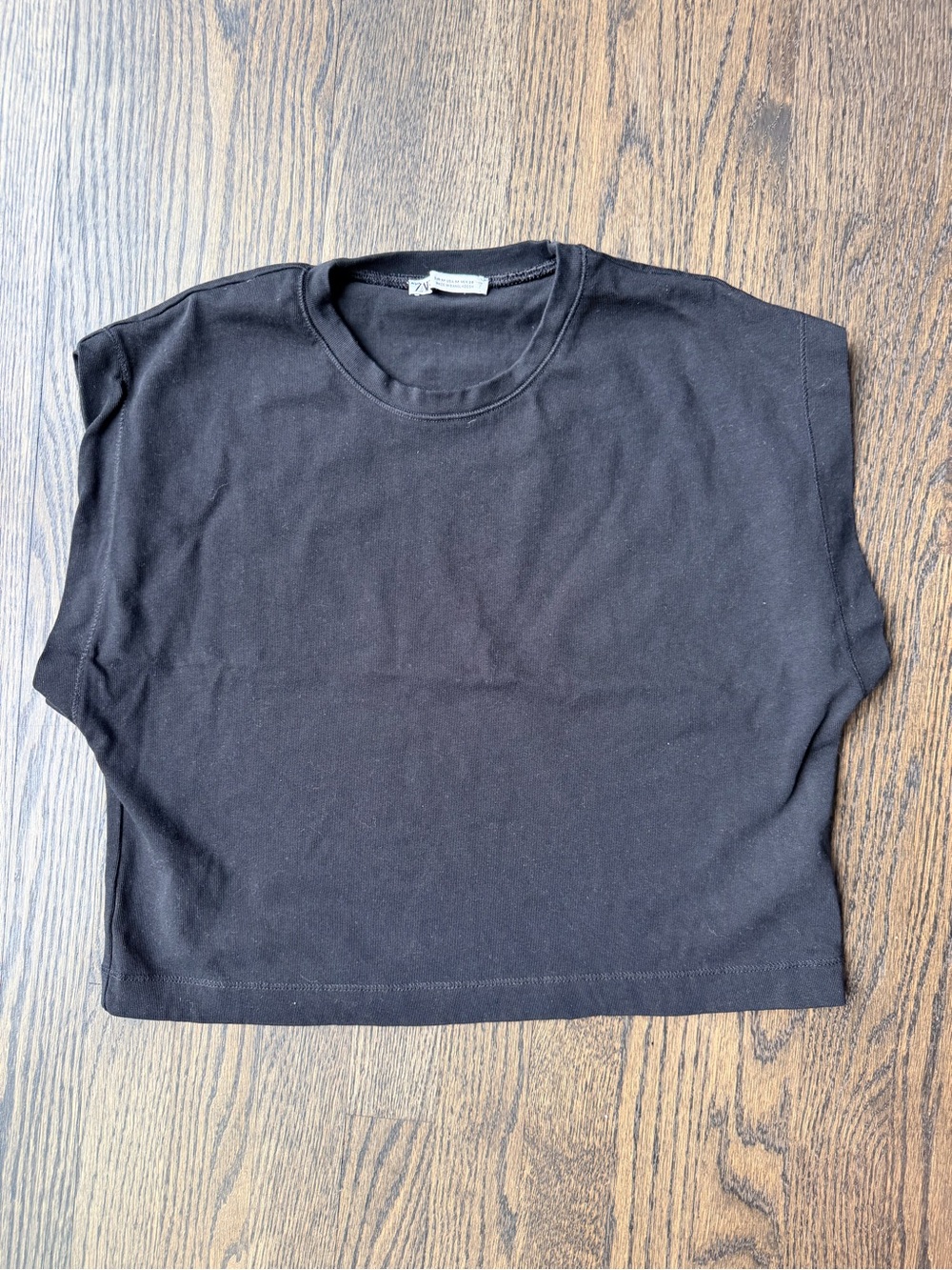 Zara Black Cropped Boxy Crewneck Top